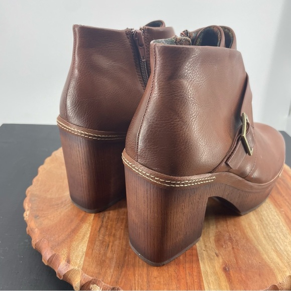 Korks Stacy Platform Ankle Boot Bootie Size 9.5 Burnished Dark Brown Buckle Boho - Picture 4 of 10